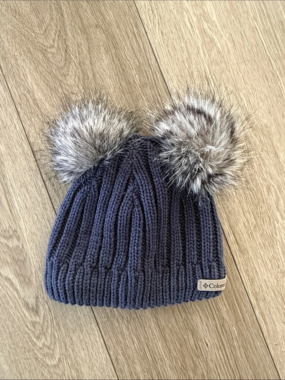 Columbia toddler Kids Double Pom Beanie - Navy with Faux-Fur Poms